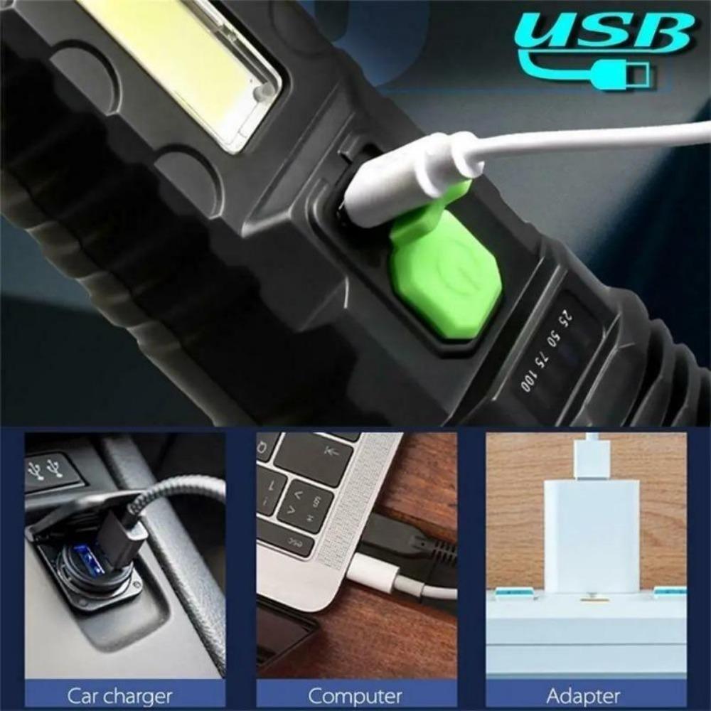 50 Вт USB-фонарик, перезаряжаемый, 4 режима переключения, водонепроницаемый фонарь для кемпинга, пешего туризма, рыбалки, приключений, экстренной помощи