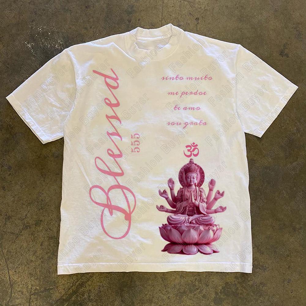 Buddha Says Relax Print TShirt Tops Unisex Shortsleeved Retro Hip Hop Harajuku Street YK Casual Fashion Tops Clothing