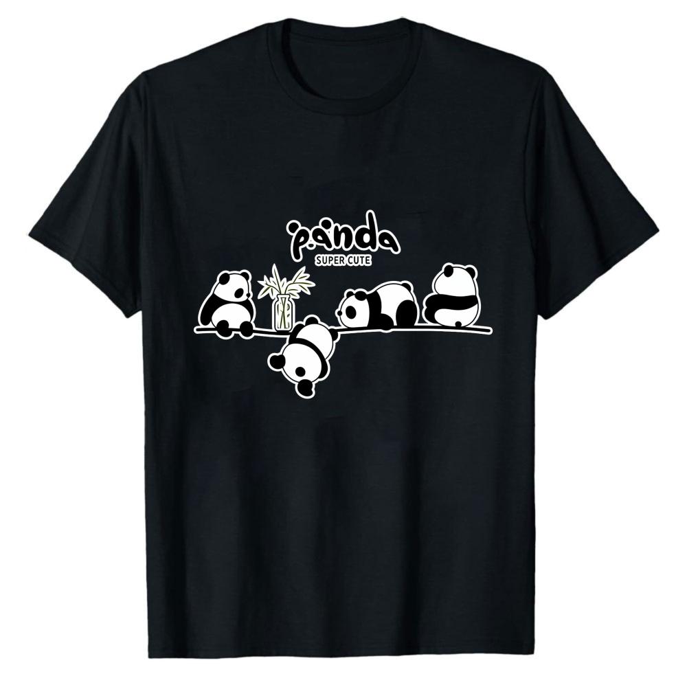 Panda TShirt Cute Pandas on Bamboo Super Cute Graphic Tee Panda Lover Kawaii Animal Shirt Short Sleeve Crew Neck Tops