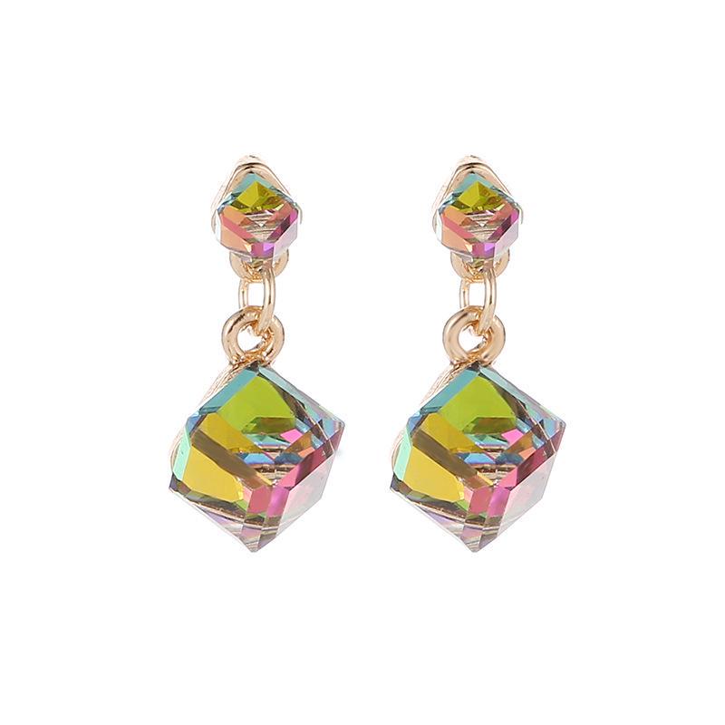 Water Cube Geometric Earrings - Dark Blue Crystal, Fantasy Colorful All-Match Square Earrings for Women