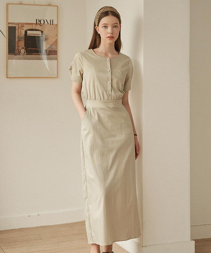 Micene En Armour Cape Layered Banding Long Dress