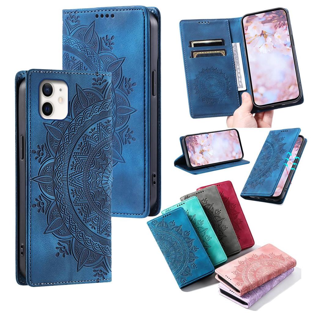Для iPhone 12 Mini Флип-кошелек из PU-кожи с тиснением Мандала, Чехол с магнитной застежкой