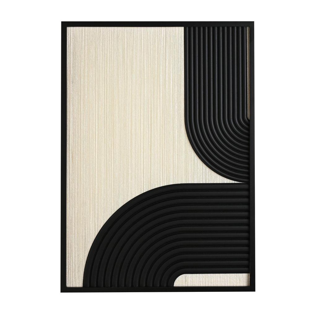 Hestia Thread Wall Art Picture - Abstract Cream & Black 70cm x 70cm x 3cm