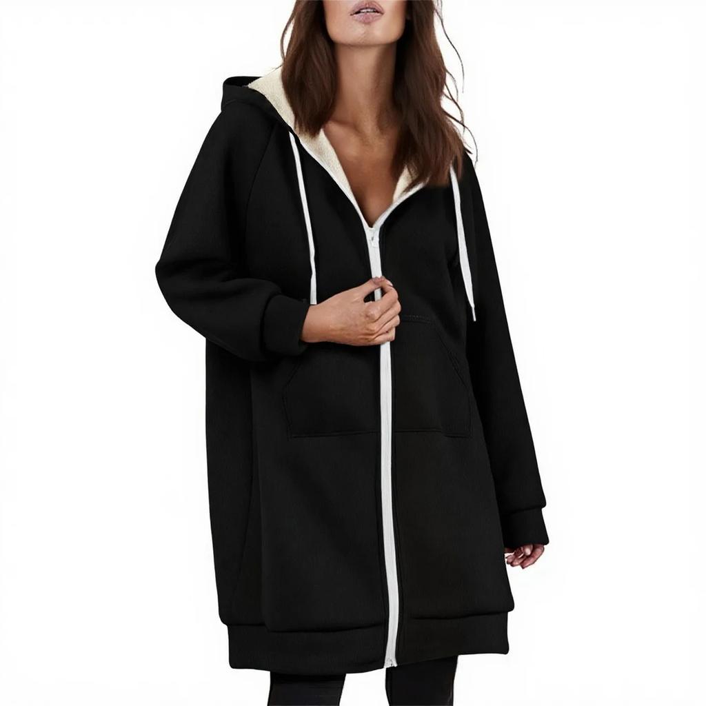 Women's Oversized Zipper Hoodie With Drawstring, Long Sleeves And Fleece Jacket