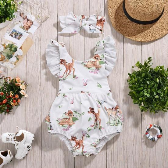 Одежда для новорожденной девочки, ромпер без рукавов, мягкий, дышащий, не линяющий, детский комбинезон с мультяшным принтом, боди-комбинезон для младенца