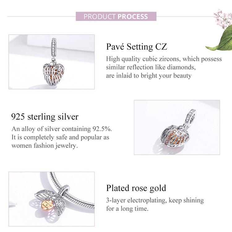 BAMOER Guardian Wings Семейный кулон из настоящего стерлингового серебра 925 пробы, подвеска для женщин, серебряный браслет с сердцем