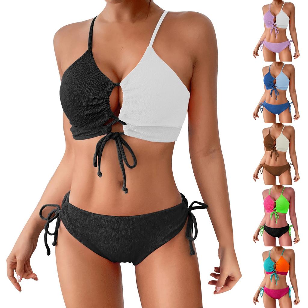 Women's Solid Swimwear Sense Bikini With Chest Pad No Steel Bra Swimwear