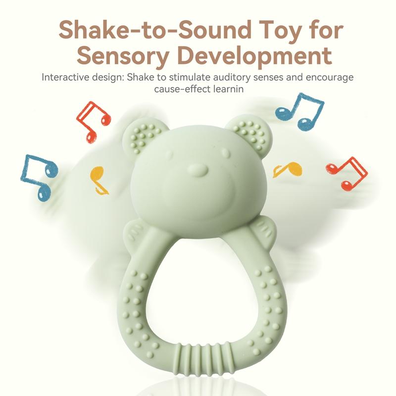 Силиконовый прорезыватель для младенцев Пищевой прорезыватель Игрушка-погремушка 0-12 месяцев Сенсорная игрушка для малышей Медведь Ручной колокольчик Силиконовый прорезыватель