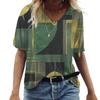 Women's V-Neck Short Sleeve Abstract Curve Printed Tops Loose T-Shirt Casual Blouse