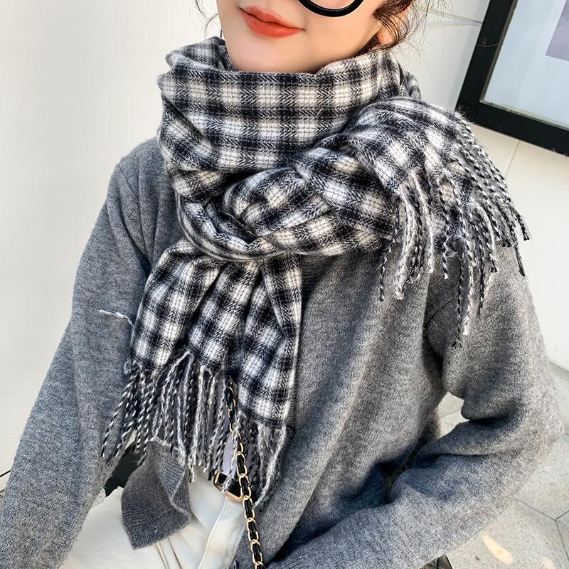 Christmas Scarf Women's 2025 New Winter Plaid Scarf Thickened Tassel Imitation Cashmere Scarf Cold-proof and Warm Shawl