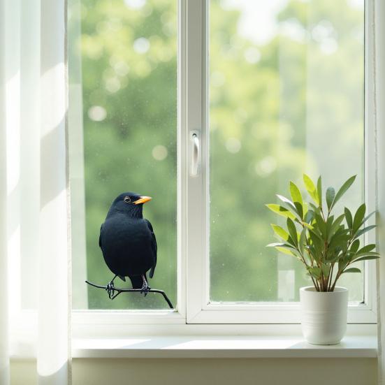 Large Crow Window Sticker Black Raven Bird on Branch PVC Decal Reusable Double-Sided Static Window Clings for Living Room Glass Door Window Decor