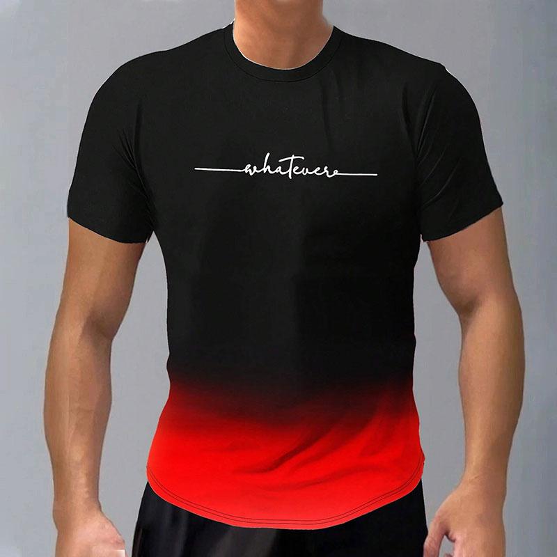Trendy Short-Sleeved Gradient Letter 3D Printed Round Neck Casual Men's T-Shirt Clothing Spring And Autumn Sports Tops