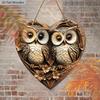 Vintage Couple Owl Wooden Sign with Heart-shaped, Love Ornament for Front Door Wall Hanging Decor, Ideal Home Ornament