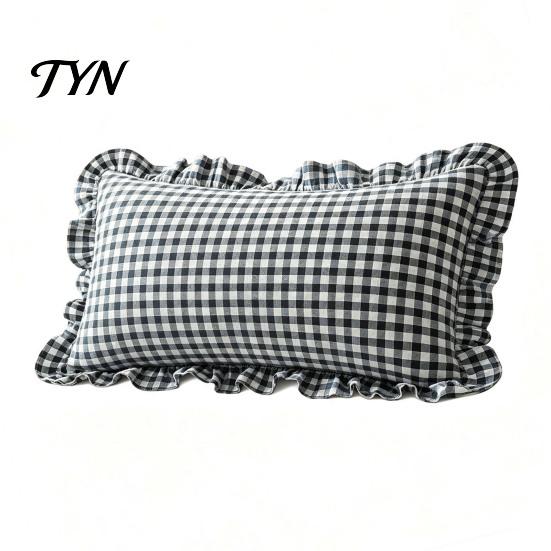 Modern Minimalist Cushion Covers Ruffle Throw Pillow Cover, Cotton Plaid Case with Frill Edge, 18x18 Living Room Home Accessories Inch 20x12