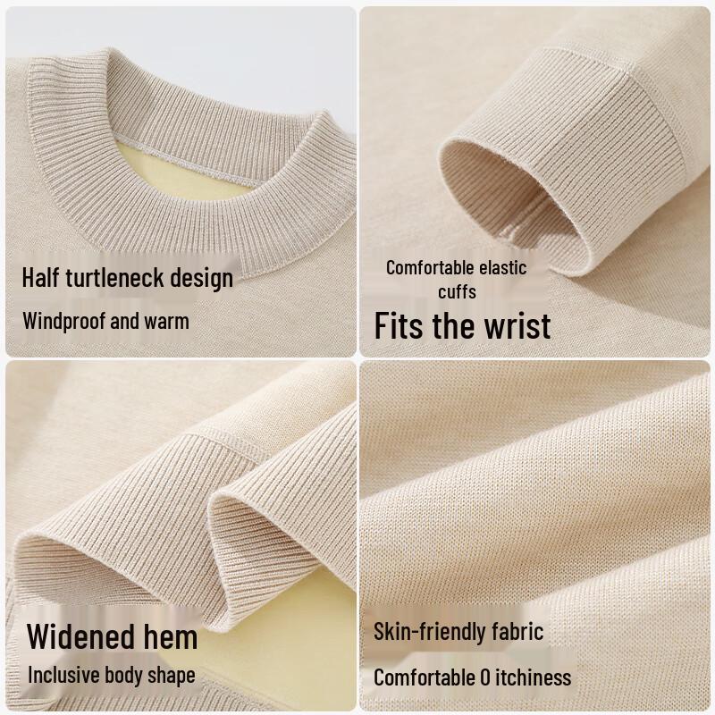 Jeanswest Men's Thickened Fleece Half-Turtleneck Knit Sweater