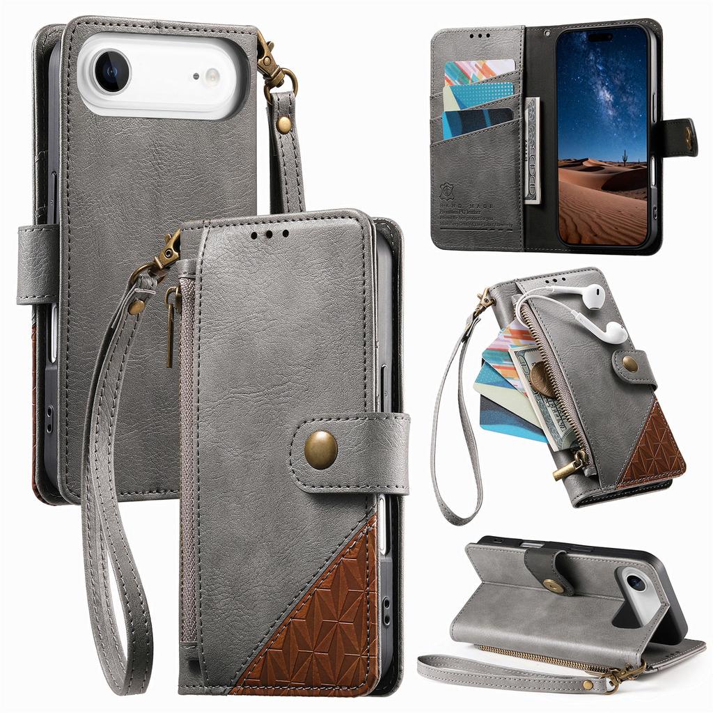 Color Blocking Luxury Magnetic Cards Solt Wallet Leather Phone Case for iPhone 17 Pro Max 16 Plus 15 14 17 Air Strap Flip Cover