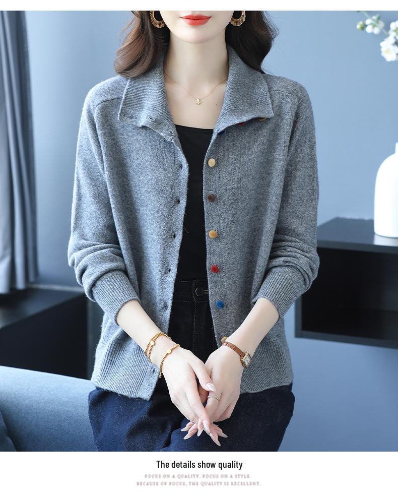 Женский вязаный кардиган из 100% чистой шерсти с отложным воротником - Осенняя мода, короткая куртка