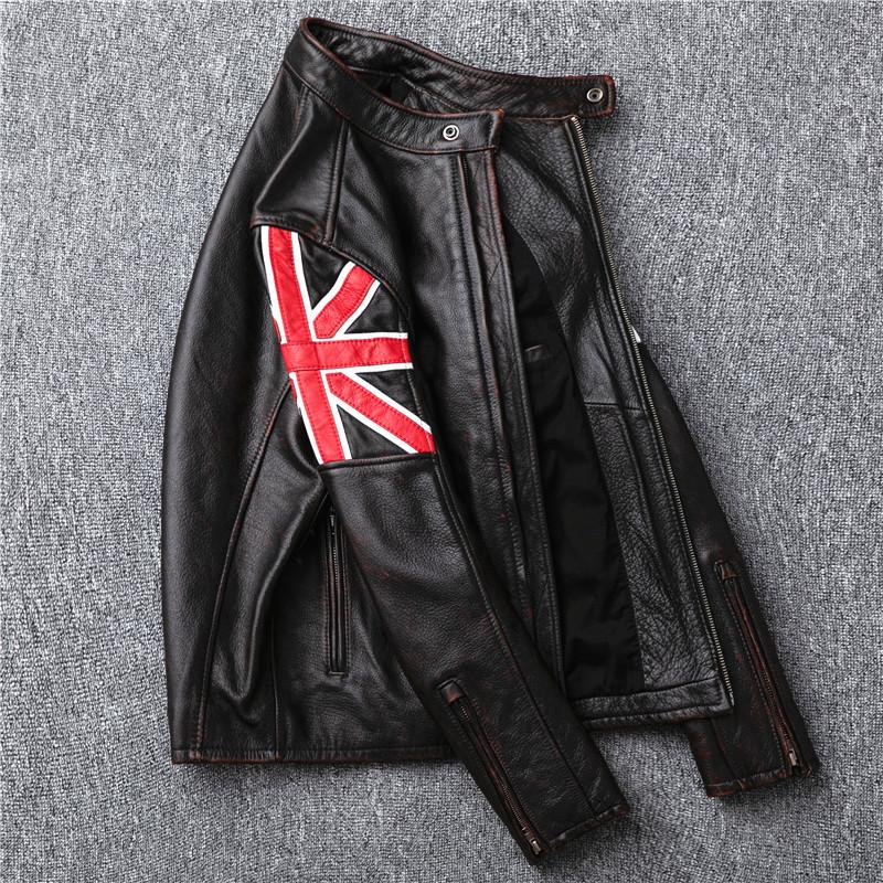 Old Vintage First-layer Cowhide Leather Jacket Men's Trendy Stand-up Collar Leather Jacket