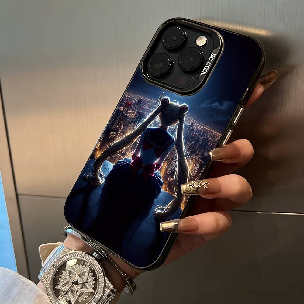 Sailor M-Moon-Usagi Tsukino For iPhone 17 16 15 14 13 12 11 Pro Max XS 17 Air Silicone Colored Silver Bumper Cover
