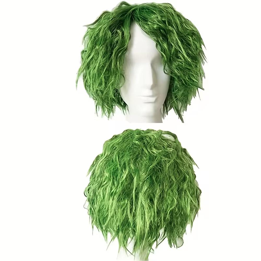 HAIRJOY Synthetic Hair Green Cosplay Wig Fluffy Short Curly Anime Hollowen Wigs for Women Men