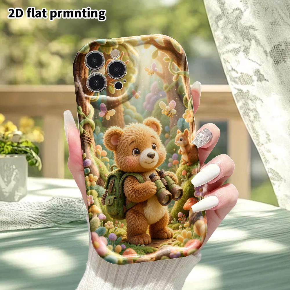 Phone Case: 2D flat, fits iPhone 18, 17, 16, 15, 14, 13, 12Pro protective case, forest adventure little bear, perfect Christmas and Halloween holiday 