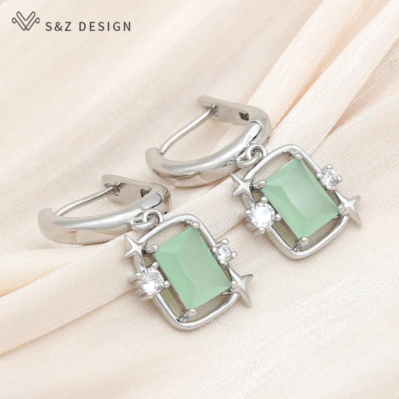 Fashion Elegant Rectangle Crystal Drop Earrings For Women Jewelry Rose Gold Color Zirconia Eardrop Gift