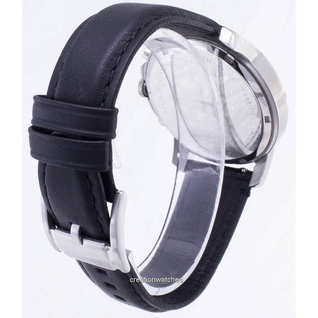 Fossil Мужские часы Grant Chronograph с черным кожаным ремешком FS4812