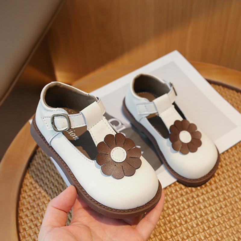 Обувь для девочек-принцесс 2024 года, весна-осень, детская повседневная кожаная обувь, модные универсальные милые детские туфли с цветочным принтом в стиле ретро на плоской подошве