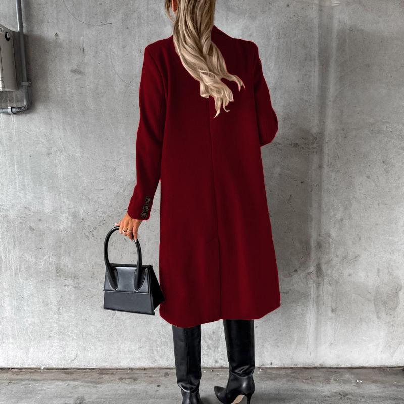 QICED Женское пальто, универсальное твидовое пальто, однотонное, с длинным рукавом, двубортное, с карманами-заглушками