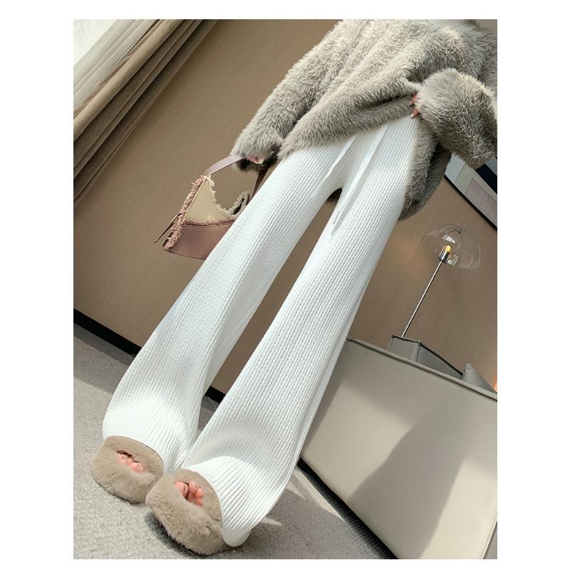 Модные осенне-зимние женские трикотажные брюки с широкими штанинами, новые свободные длинные брюки на шнурке с высокой талией, повседневные однотонные плиссированные брюки 2379