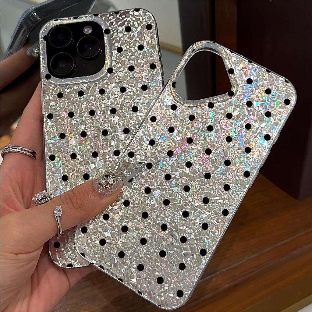 Чехол для iphone 13 XS Max 16 Plus 11 14 18 Pro Max 17 Pro 12 15 Air XR Серебристый Блеск Трескающийся Фон Черные Точки