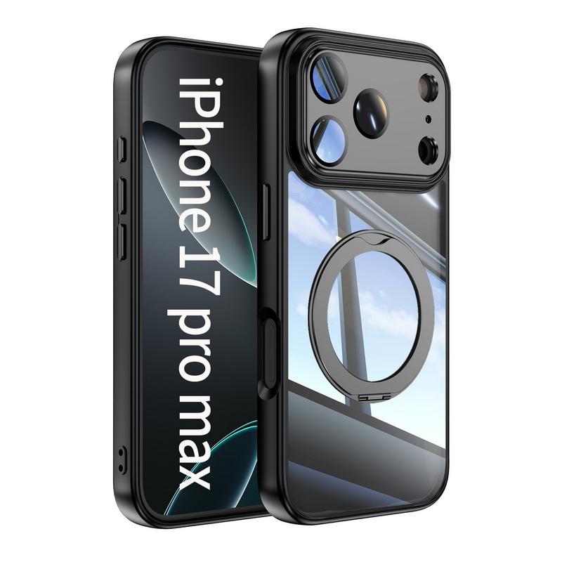 Магнитный чехол-подставка с кольцом для iPhone 17 Pro Max 16 15 14 13 12 Pro Max, роскошный защитный чехол с прозрачной задней панелью, гибридный TPU+PC, ударопрочный чехол
