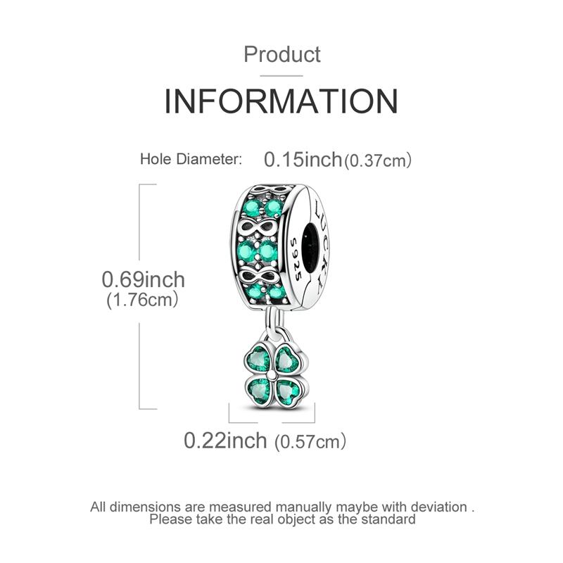 925 Silver Green Charms Beads Four Leaf Clover Dangle For Women Girls Bracelet DIY Jewelry Gifts