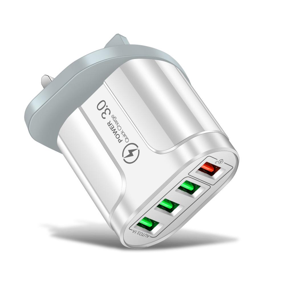 Быстрое USB-зарядное устройство на 4 порта с поддержкой QC3.0 и светодиодной индикацией, с вилками US/EU/UK