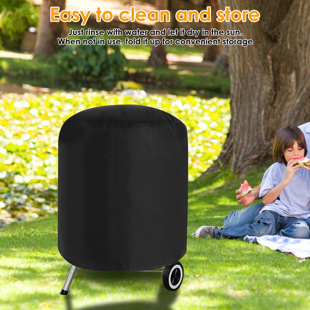 Round Grill Cover 210D Oxford Cloth Dust Proof Vertical Round Smoker Cover Waterproof Multi-purpose Furniture Protective Cover