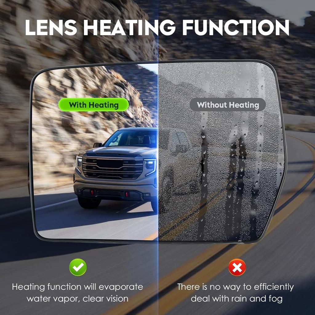 Driver Left Side Heated Mirror Glass Compatible With 2004-2014 Ford F-150, Side View Exterior Mirror With Rear Holder, Replacement For 4L3Z-17K707-DB