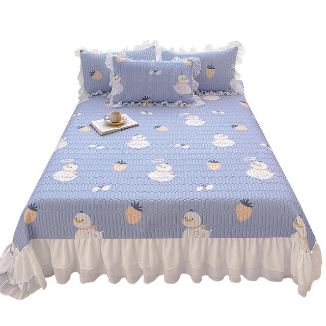 Комплект покрывал для кровати, летняя королева, крутая латексная простыня, нескользящий коврик с оборками, спальный коврик с двойным принтом, покрывало на кровать с 2 наволочками