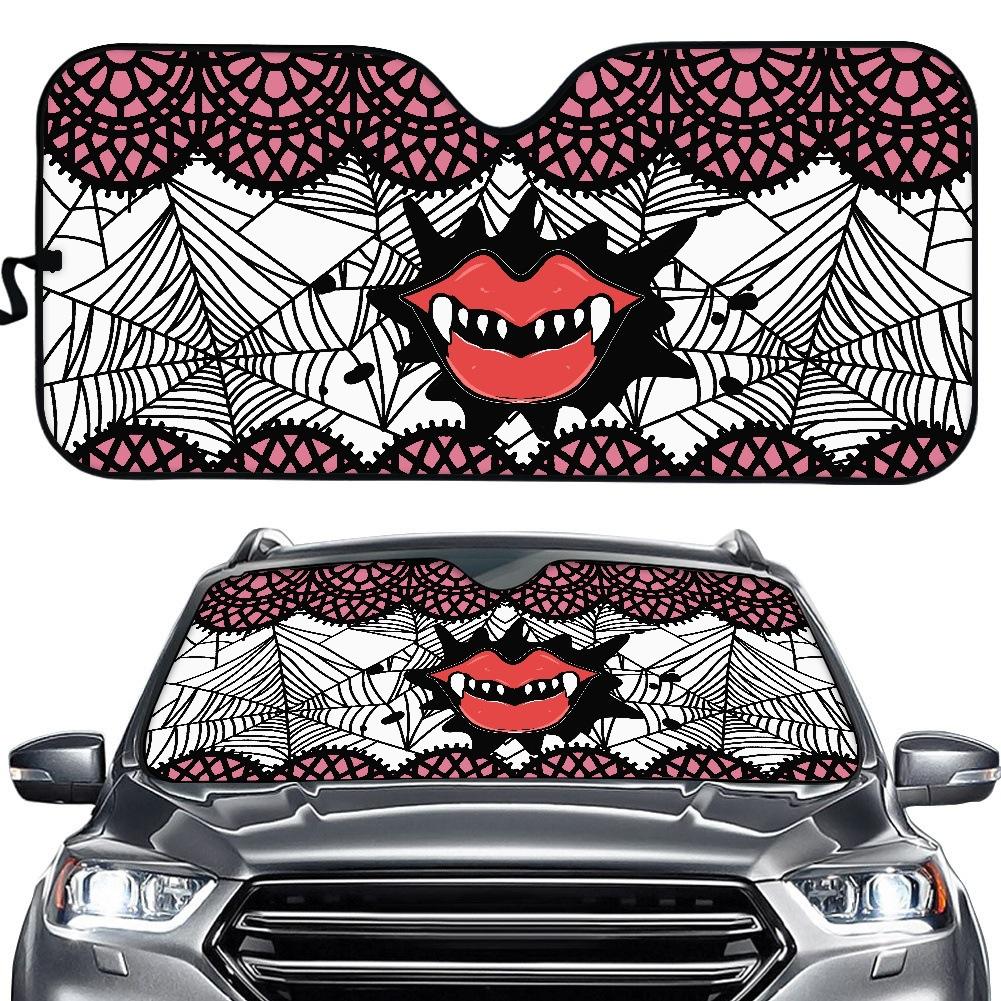 Halloween Printed Car Visor, Bat Spider Web Pattern, Front Windshield, Sun Insulation