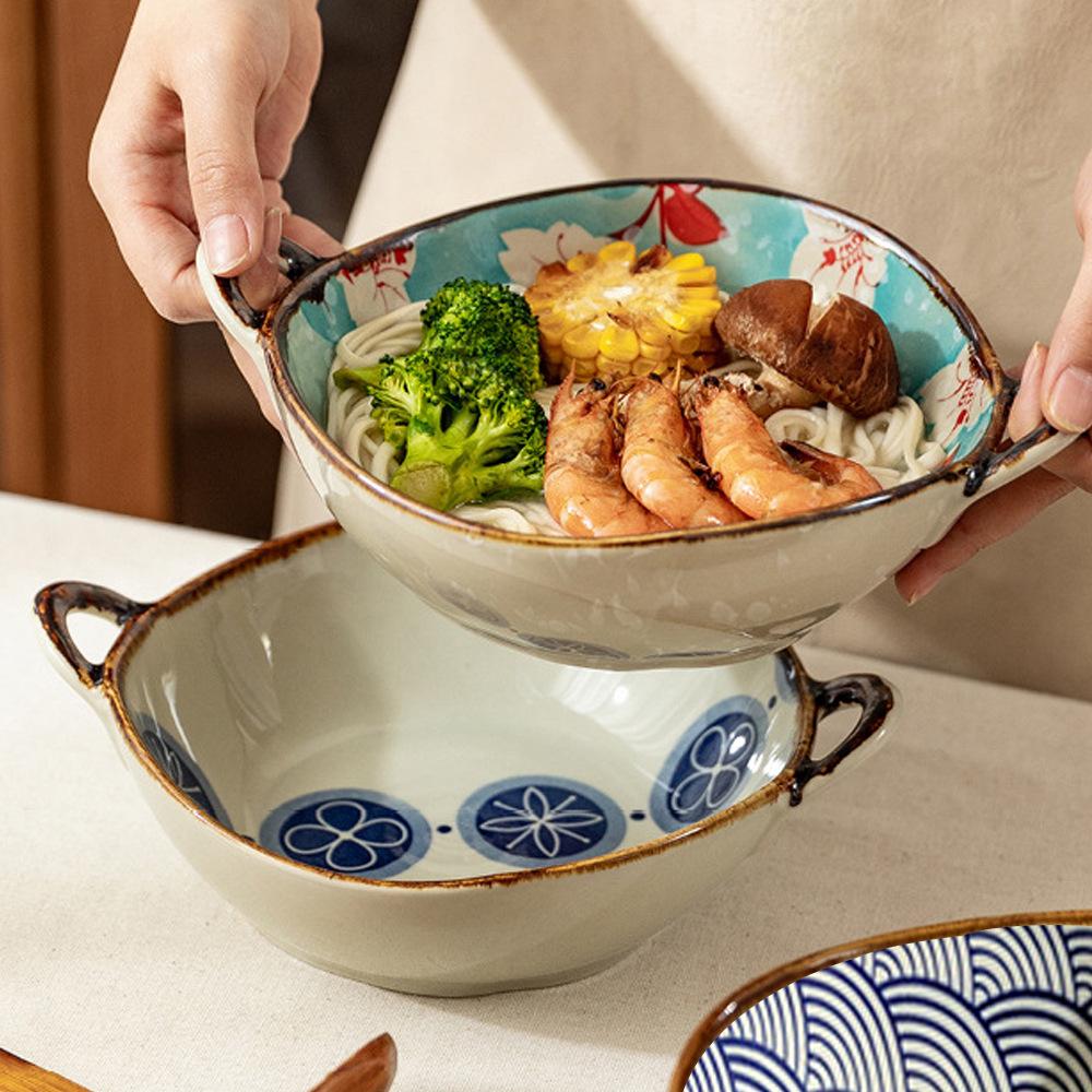 Double-ear Soup Bowl Japanese Bowl Household Retro Noodle Bowl Ramen Ceramic Large Soup Basin Tableware