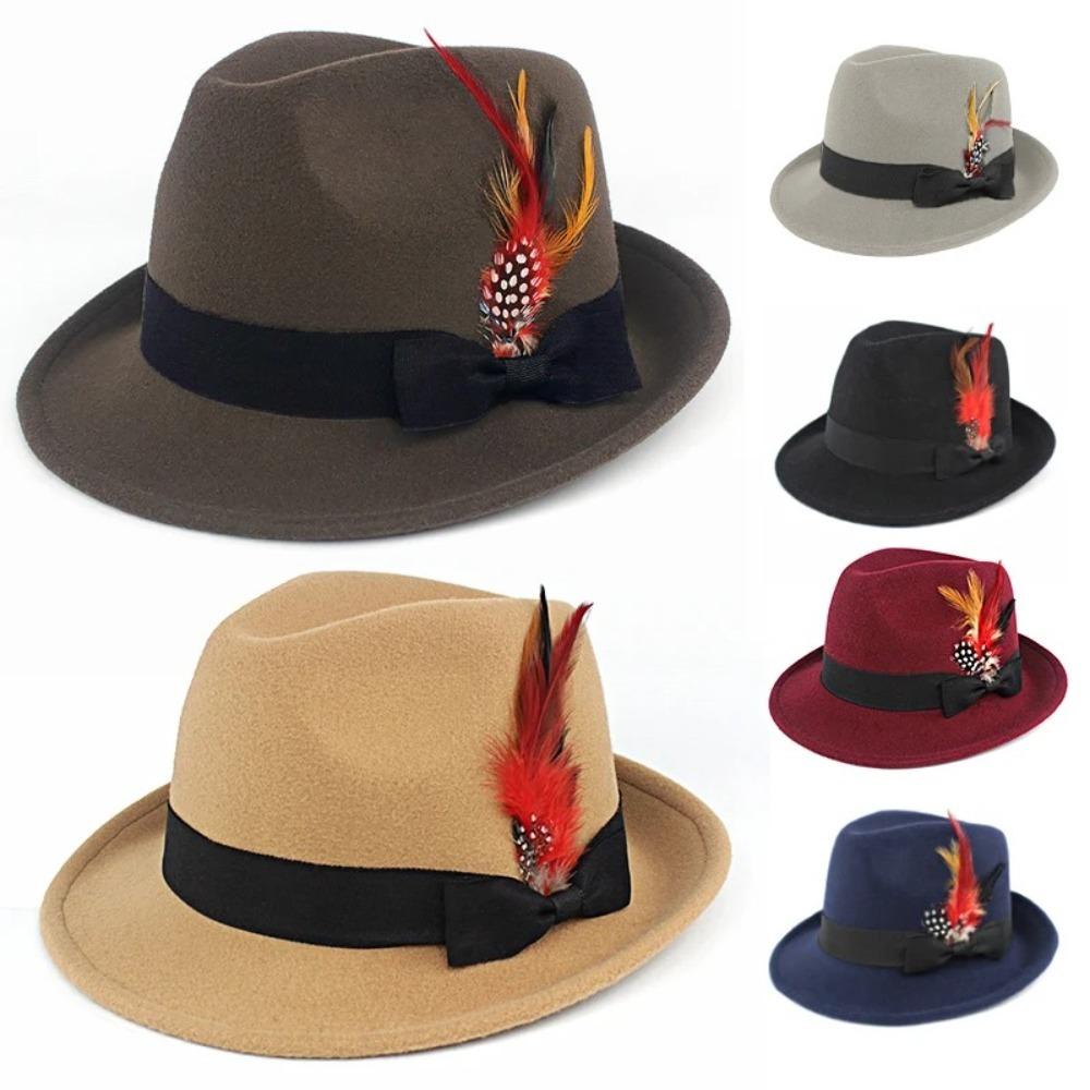 Wild Brim Jazz Hats Имитация шерсти Костюм Кепка для косплея Практичные украшения из перьев Шляпа для улицы