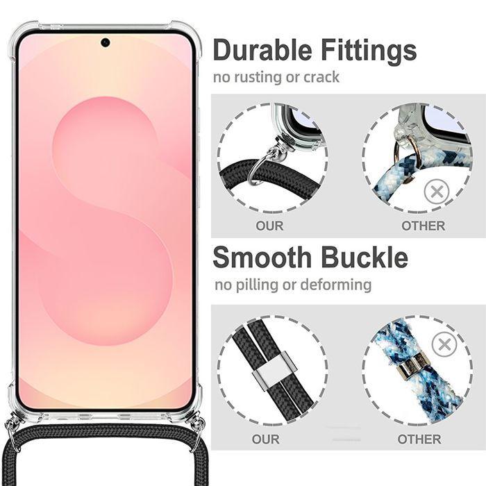 Coque pour Samsung Galaxy S25 FE, Protection Antichoc Coins Renforcés avec Cordon Rose Réglable