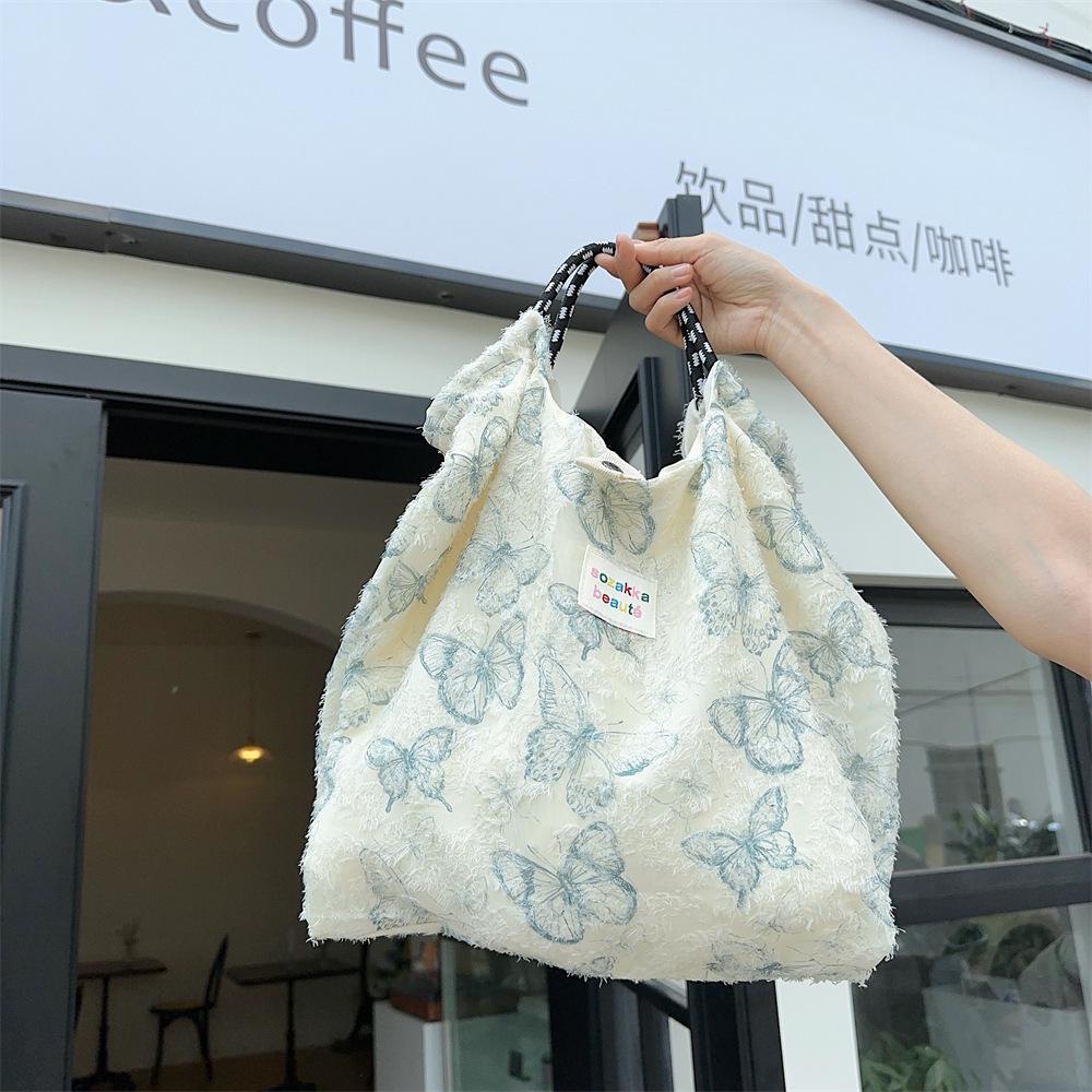 Элегантная холщовая сумка-тоут Mao Yun с кружевной бабочкой - Женская большая весенне-летняя сумка