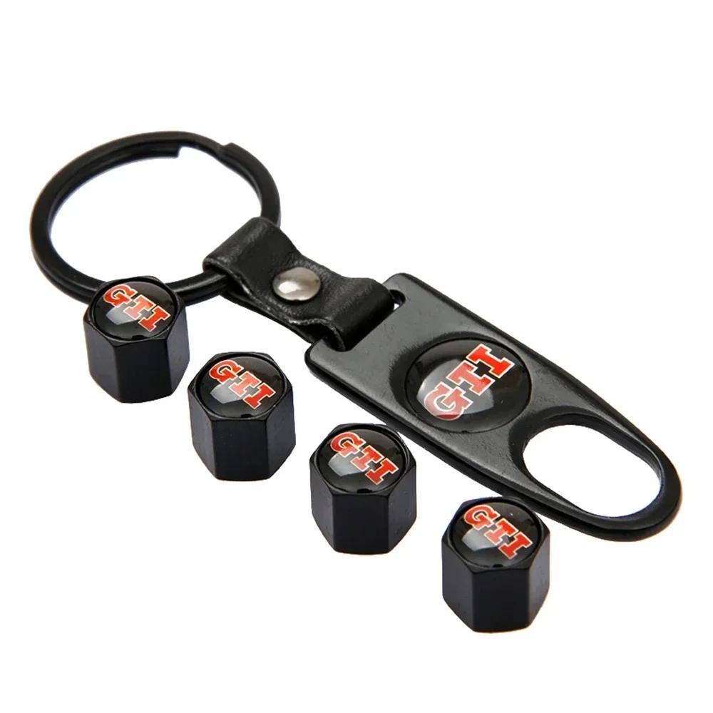 ZDFVU1 Car Wheel Tire Valve Stem Caps with Keychain for Volkswagen VW GTI SRacing Rline R Emblem TOURAN PASSAT GOLF JETTA TOUAREG T-ROC