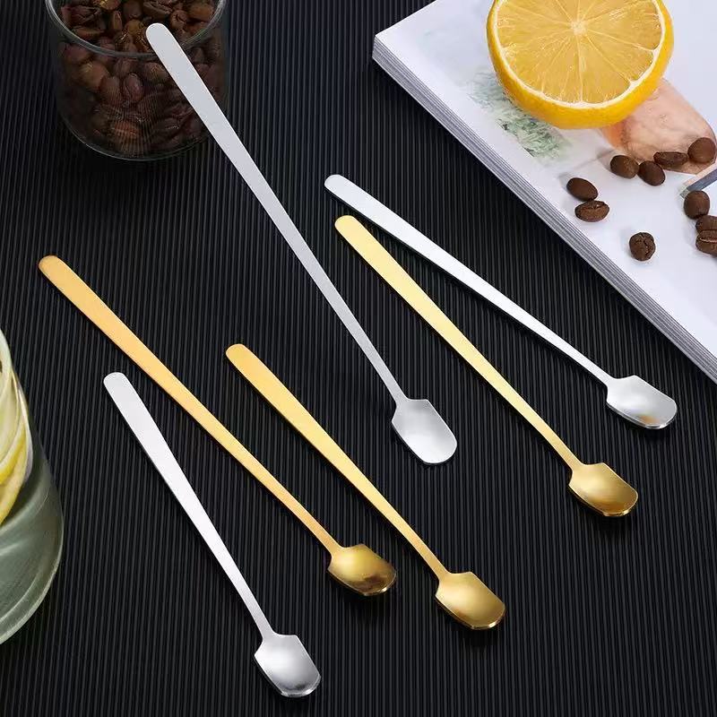 Квадратная ложка из нержавеющей стали с длинной ручкой - Для бара и коктейлей, перемешивания кофе, чая, холодных напитков, идеально подходит для кружек