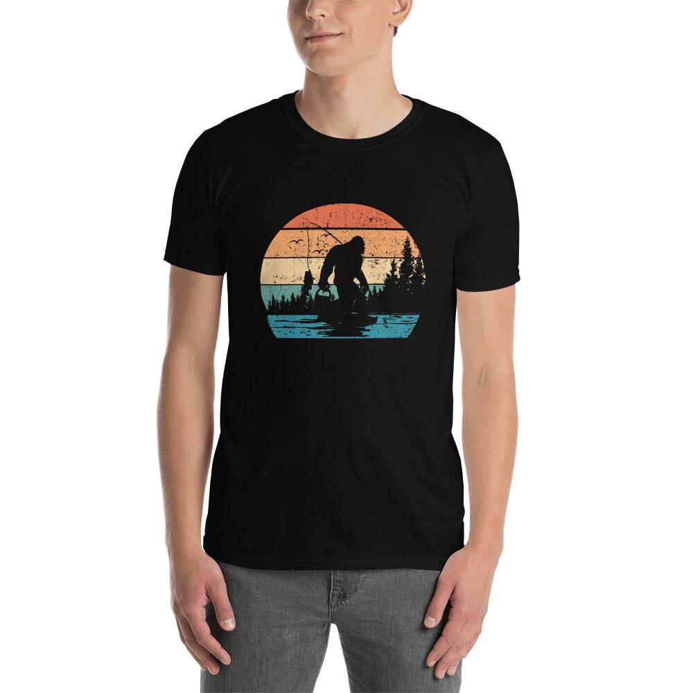 Funny sasquach fishing retro vintage colors Bigfoot fishing T-Shirt Unisex T-Shirt