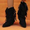 2024 Fashion Ladies Shoes Slip-on Women's Boots Hot Sale Pointed Toe Modern Boots Women New Tassel Square Heel Mid-Calf Boots