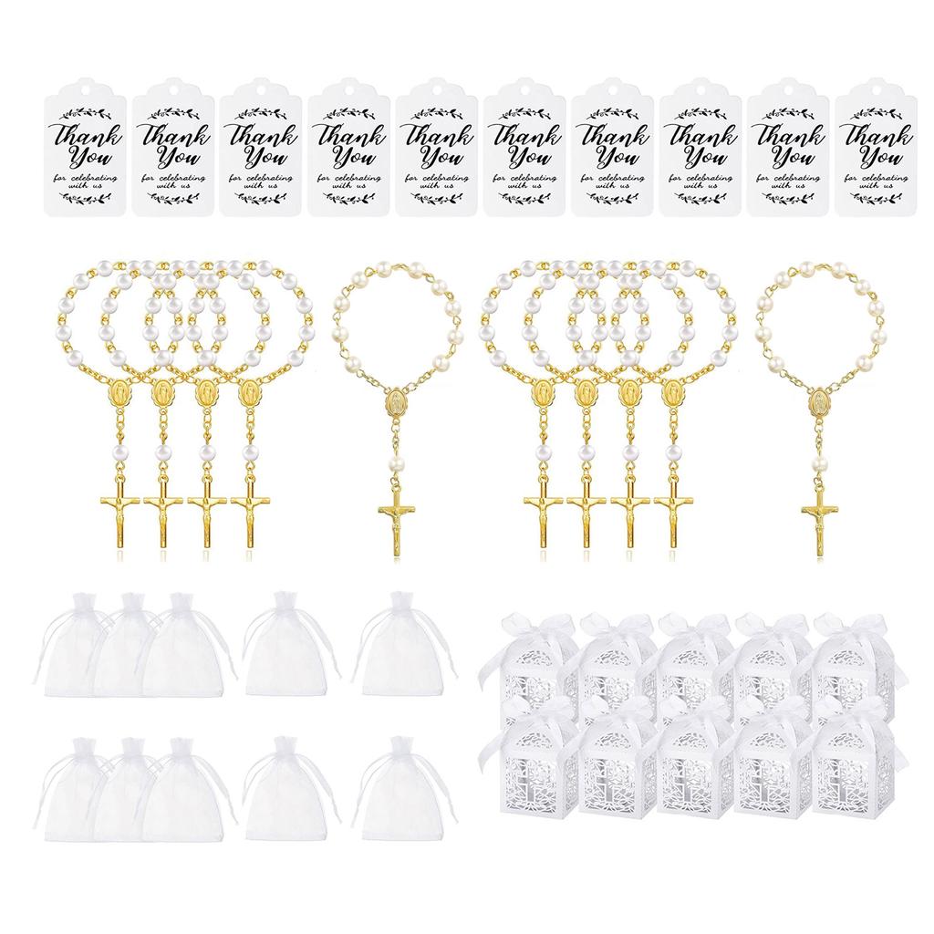 Baby Baptism Gift Set Elegant Beaded Bracelet Baby Shower Supplies Baptism Favor Set Imitation Pearls Material for Baby