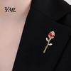 Luxury Brooch Pin Red Rose Bud Pin, Retro Rhinestone Floral Lapel Shiny Men Women Jewelry Accessories for Suit Dress Coat Scarf Golden Tone