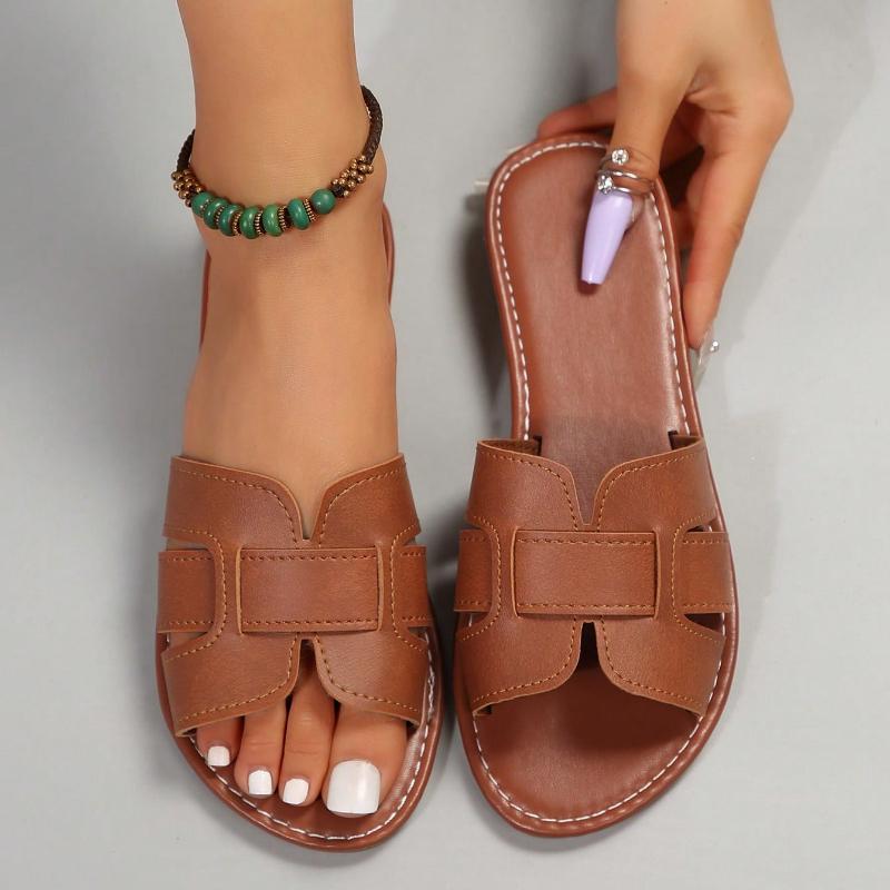 Мода 2025 Новые женские плоские сандалии Открытые повседневные пляжные туфли для удобных тапочек в помещении и на улице