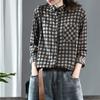 Spring Cotton Linen Vintage Plaid Shirt Patch Pocket Long Sleeve Lapel Breasted Casual Linen Cardigan Top for Women